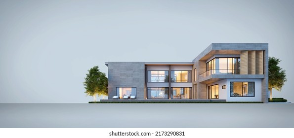 Luxury Modern House Isolated On White Background,Concept For Real Estate Or Property.3d Rendering