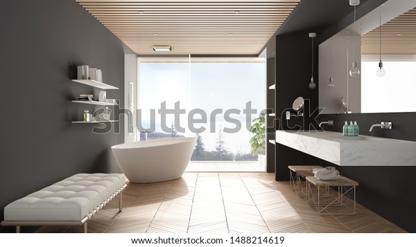 Luxury Modern White Gray Bathroom Parquet Stock Illustration 1488214619 ...