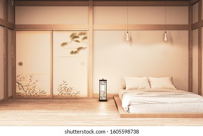 Luxury Modern Zen Style Bedroom Mock Up, Designing The Most Beautiful. 3D Rendering