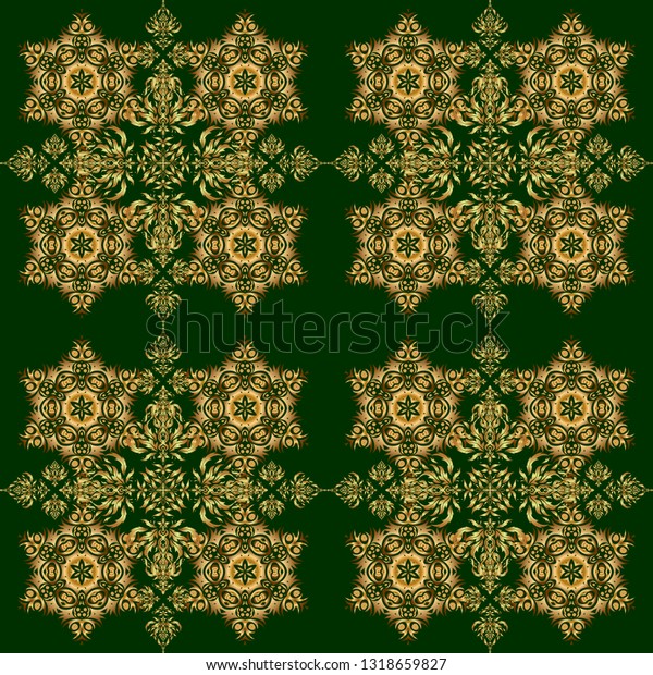 Luxury ornament for\
wallpaper, invitation, wrapping. Royal golden seamless pattern on a\
green background.