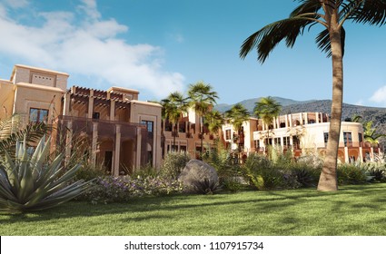 Luxury Palace In Mountains, 3d Render