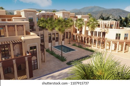 Luxury Palace In Mountains, 3d Render