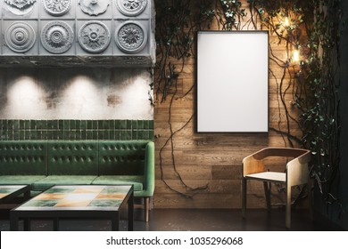 Luxury Poster Mockup In Restaurant Interior. 3D Rendering