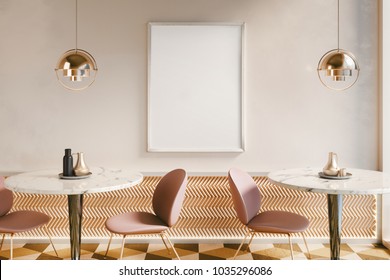 Luxury Poster Mockup In Restaurant Interior. 3D Rendering