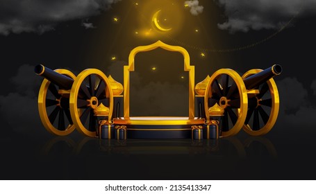 Luxury ramadan greeting background banner and 3d podium gift boxes   islamic decoration objects  3d illustration