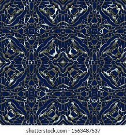 Luxury regal seamless pattern with silver mesh ornament in style of fashion on colorful fabric background. 
3D illustration. Luxurious glossy metalwork fantasy texture.
