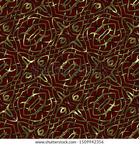 Luxury regal seamless pattern with silver mesh ornament in style of fashion on colorful fabric background. 
3D illustration. Luxurious glossy metalwork fantasy texture.