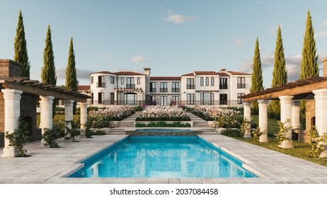 Luxury Residence With A Beautiful Garden. Old Italian Villa. 3d Illustration