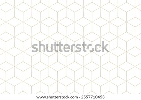 Luxury seamless pattern with geometric hexagonal lattice, 3d cube. Simple thin gold lines texture on 