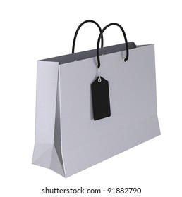 Luxury Shopping Bag. Silver Shopping Bag With A Black Tag.