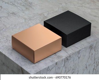 Luxury Square Golden Box Mockup With Black Cover, 3d Rendering