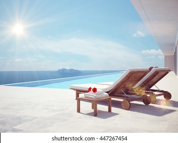 luxury swimming pool. color edit.3d rendering - Powered by Shutterstock