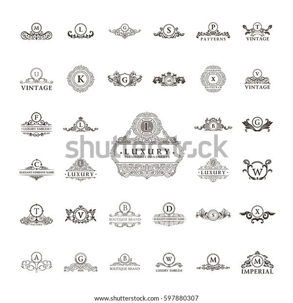 Luxury vintage logo\
set. Calligraphic emblems and crest elements elegant decor. raster\
ornament for\
letter