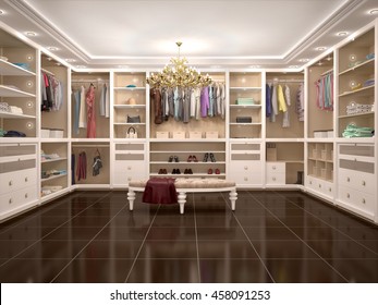 Luxury Wardrobe In Modern Style. 3d Illustration.