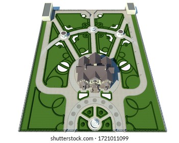 Luxury Yard Landscape Design Illustration, Aerial Perspective 3d Illustration