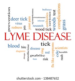 Lyme Disease Word Cloud Concept With Great Terms Such As Deer Tick, Blood, Bullseye, Bite And More.