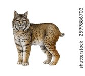 Lynx wild feline animal painted illustration. Hand drawn bobcat North America native wildlife forest animal on white background. Lynx rufus wildcat woodland mammal vintage style illustration