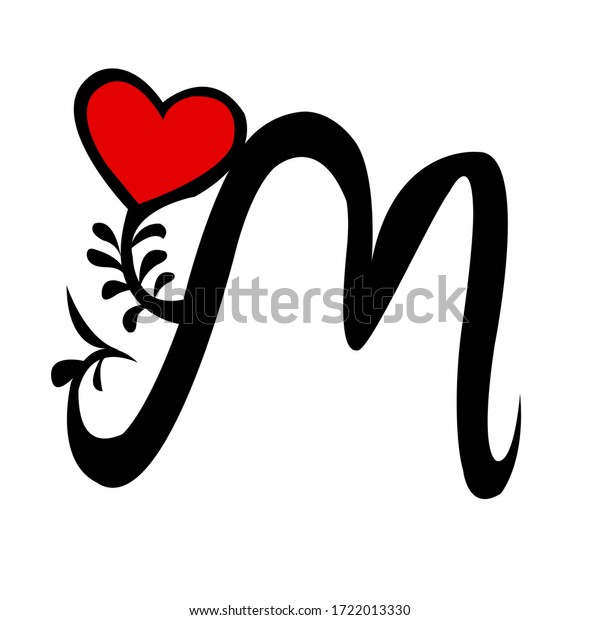 Mという名前の最初の文字のタトゥーイラスト Mの文字の先頭に ハート記号を付けてデザインされたタトゥーに名前を付けます のイラスト素材