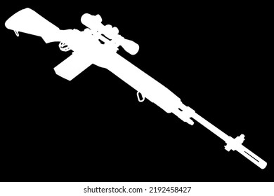 M14 Based Sniper Rifle White Silhouette On Black Background