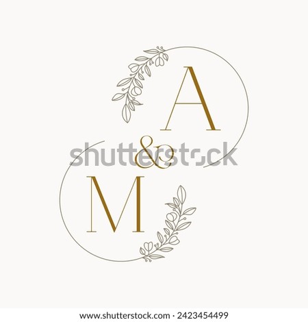 MA Logo initials wedding monogram logo design in simple brown circle leaf frame