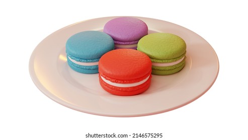 Macaron On Plate. 3d Rendering.