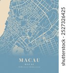 Macau Dark Pastel Blue and Beige City Map Print with coordinates, Macau