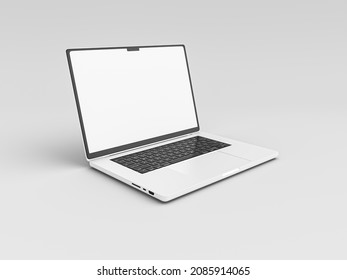 Macbook Pro 2021 New And Latest Laptop 2022 For Mockup And Responsive Website. 2022 Macbook With Blank Screen On White Background. 3D Rendered Illustration. Brand New Laptop Computer. New Version Mac.