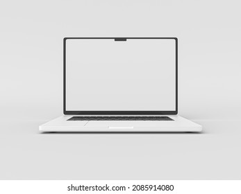 Macbook pro 2021 New and Latest Laptop 2022 for mockup and responsive website. 2022 macbook with blank screen on white background. 3D Rendered Illustration. Brand new laptop computer. new version mac.