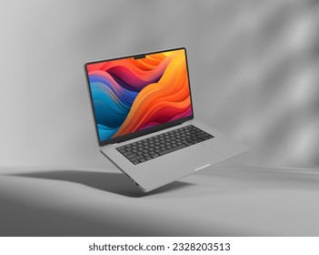MacBook Pro 2023 M2 chip laptop computer for Mockup. Apple laptop computer with notch in latest design. 3D rendered illustration.