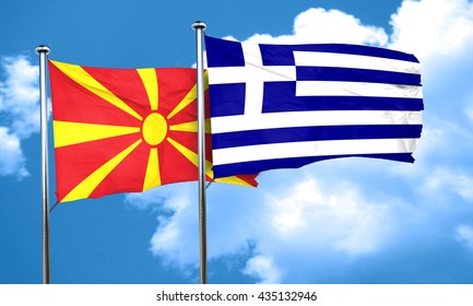 Macedonia flag with Greece flag, 3D rendering 
