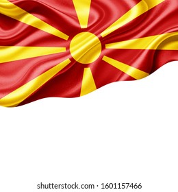 Macedonia flag of silk with copyspace for your text or images and white background-3D illustration