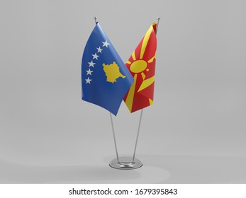 Macedonia - Kosovo Cooperation Flags, White Background - 3D Render