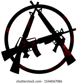 Machine Gun Anarchy, Anarchist Symbol. Black Red On A White Background