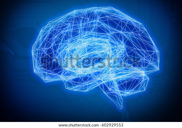 機械学習 人工知能 愛 深い学習 未来のコンセプト ワイヤフレーム脳は 回路の電子グラフィックとバイナリコードの抽象的背景に接続します 青のトーン の イラスト素材