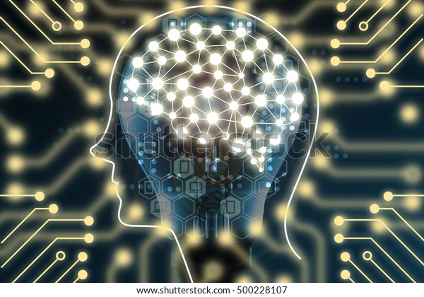 機械学習と人工知能のコンセプト 電球と電気回路の図で脳の接続を学ぶ のイラスト素材