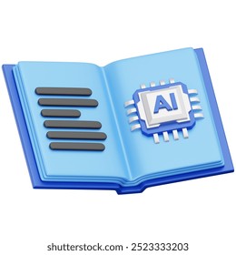 Machine Learning with Book and AI Chip 3D Icon Object Element