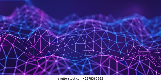 Machine learning. Wide banner. Data background. Big data. Artificial Intelligence. Network structure background. Blockchain technology. 3d render.