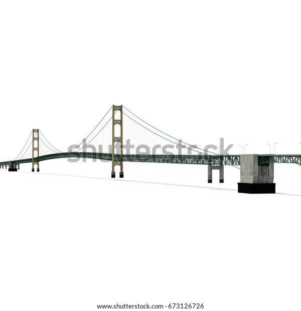 Mackinac Bridge Isolated On White 3d Stock Illustration 673126726