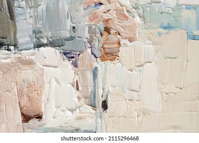 Macro  Abstract art  Expressive embossed pasty oil paints   reliefs  Colors: white ocher  grey  brown  black 