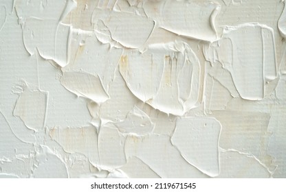 Macro. Abstract Art. Expressive Embossed Pasty Oil Paints And Reliefs. Colors: White,