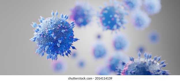 Macro coronavirus(covid-19) cell delta plus variant. B.1.617.2 E484Q L452R.COVID 19 Delta plus variant Sars ncov 2 2021.Mutated coronavirus SARS-CoV-2 flu disease pandemic, 3D render illustration