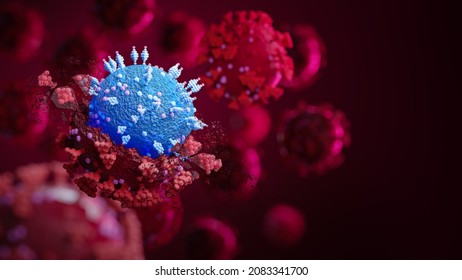 Macro coronavirus(covid-19) cell delta plus variant. B.1.1.529,B.1640.1.COVID 19 Delta plus variant Sars ncov 2 2021.Mutated coronavirus SARS-CoV-2 flu disease pandemic, 3D render illustration