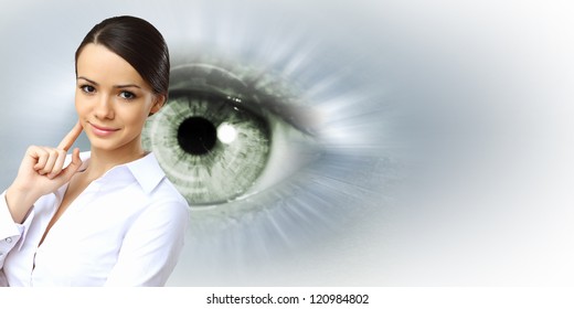 Macro image of human eye against white background