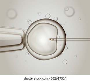 Macro Of IVF (in Vitro Fertilization). Insemination Human Egg. Digital Illustration.