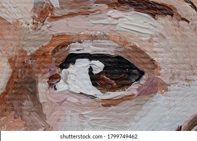 Macro. Textured art. Fragment of oil painting. Eye. Portrait of a girl.
