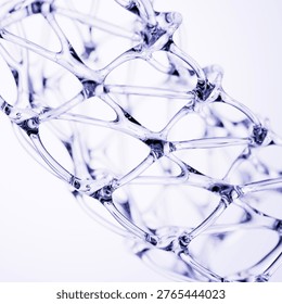 Macro view of a complex biological lattice structure. Scientific medical 3d rendering abstract molecular structure background.