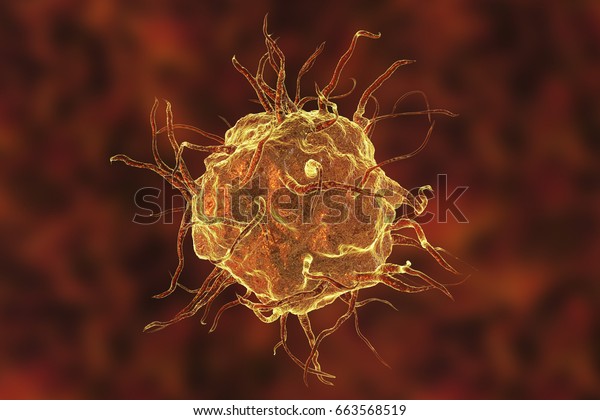 Macrophage cell, monocyte, close-up view of\
immune cell, 3D\
illustration
