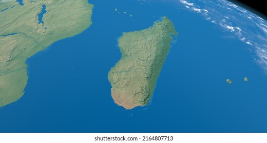 Madagascar Island In Planet Earth, Aerial View From Outer Space -  3d Render