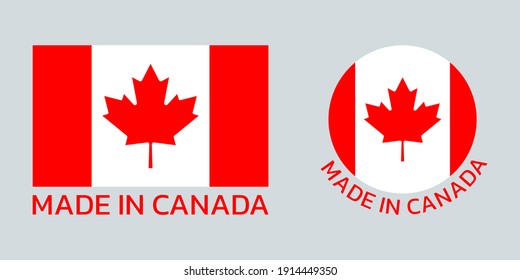 Made in Canada icon or logo with Canadian flag with maple leaf. 