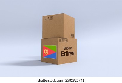 Made in Eritrea, Carboard carton boxes with ‎Eritrean flag 3D Render